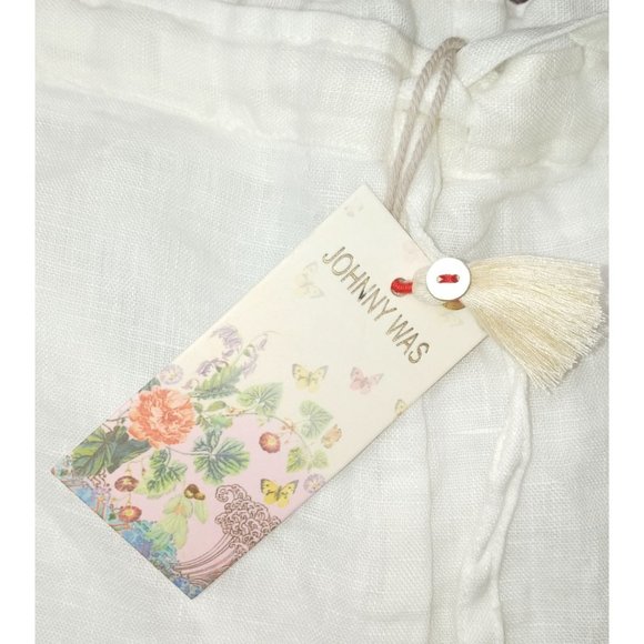 Johnny Was Embroidered Pants BIYA Elektra Large White Linen Drawstring B63422-2 - Picture 3 of 11